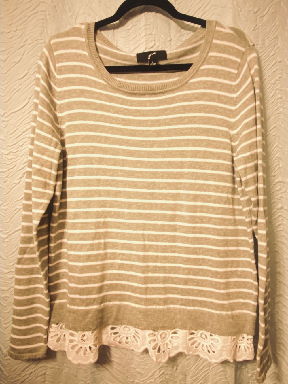 GNW Striped Knit Crewneck Top in Beige and White